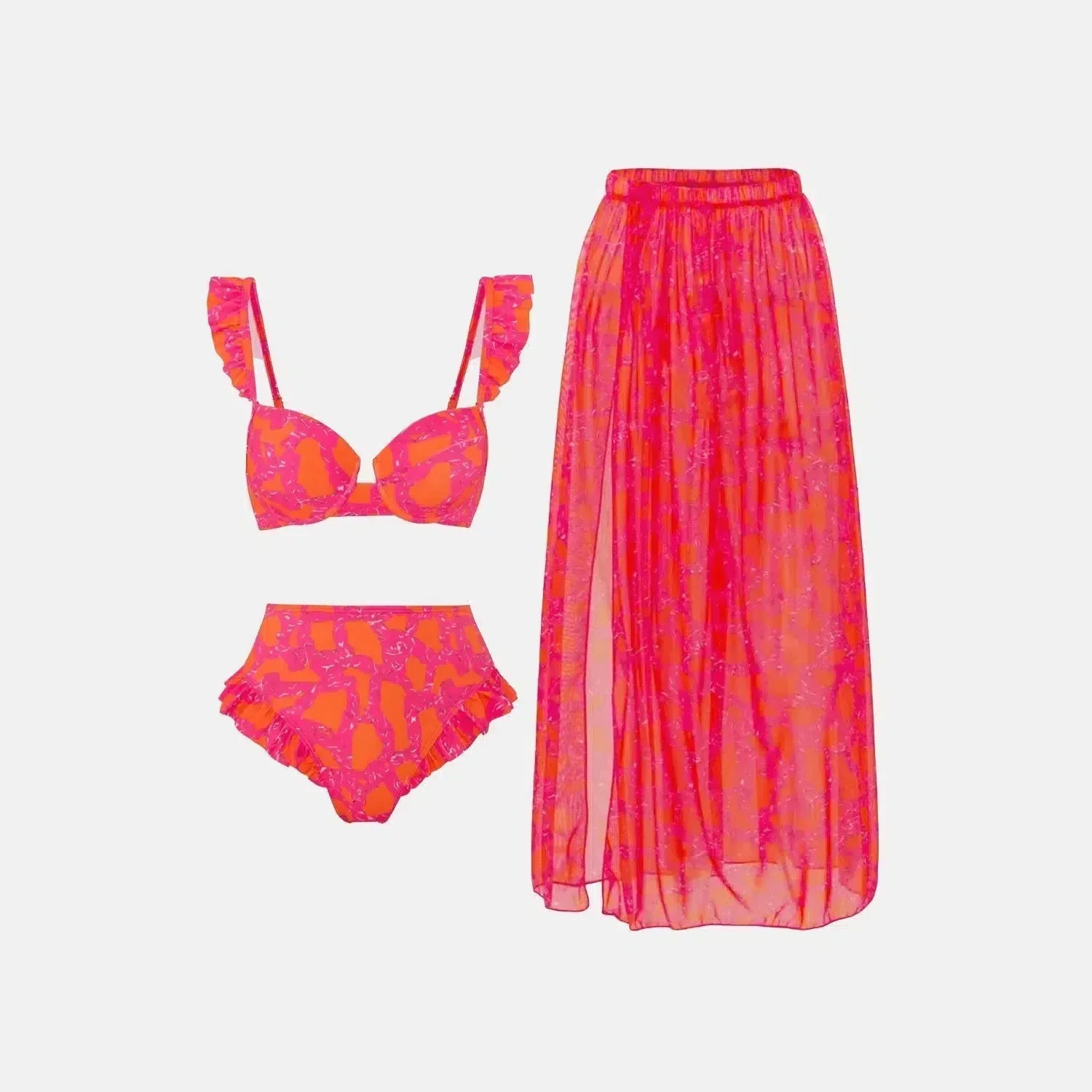 Aurivette Set – Pink – Ruffled bikini and slit skirt-15133641769333-Nancy & Mae Savannah