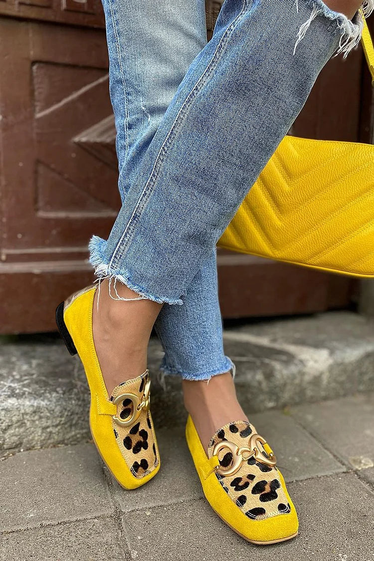 AURELIA - YELLOW LOAFER WITH ANIMAL PRINT DETAIL-15553868169589-Mirella Fiore