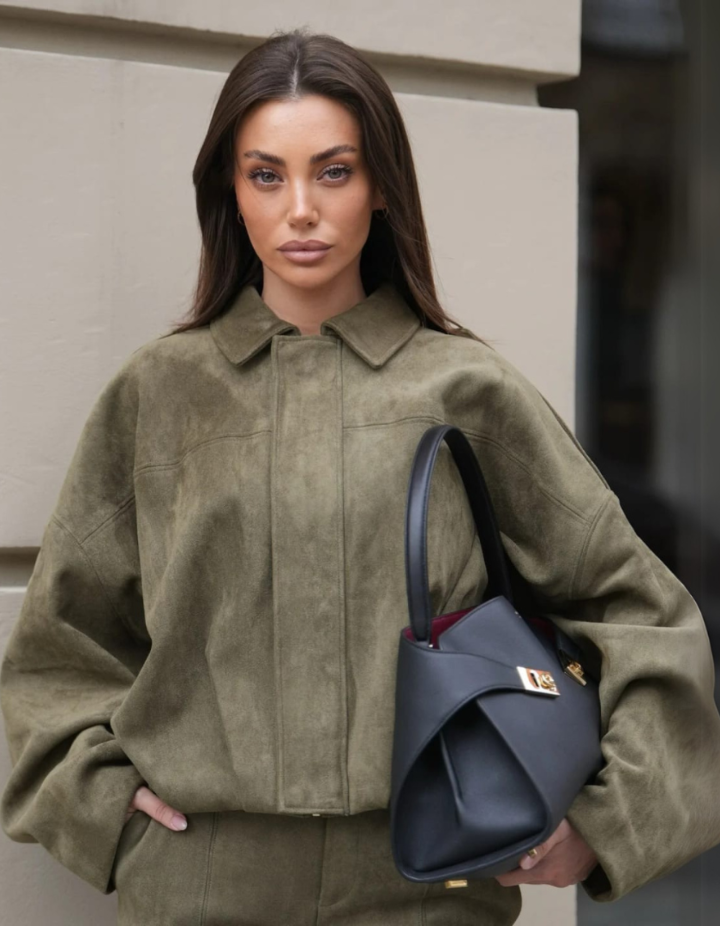 Alanna – Suede cropped jacket – Oversized button detail-15354944389493-Mirella Fiore