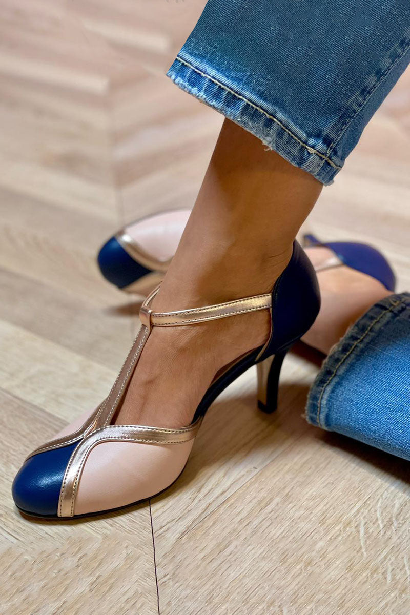 Alessia - Colorful and comfortable round toe T-strap pumps-15530389012853-Mirella Fiore
