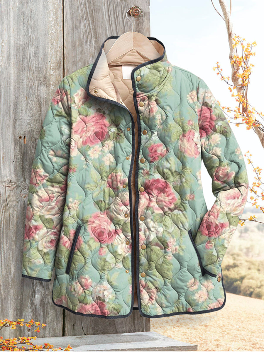 Amanda - Retro Floral Patterned Quilted Jacket for Women-15549061661045-Mirella Fiore