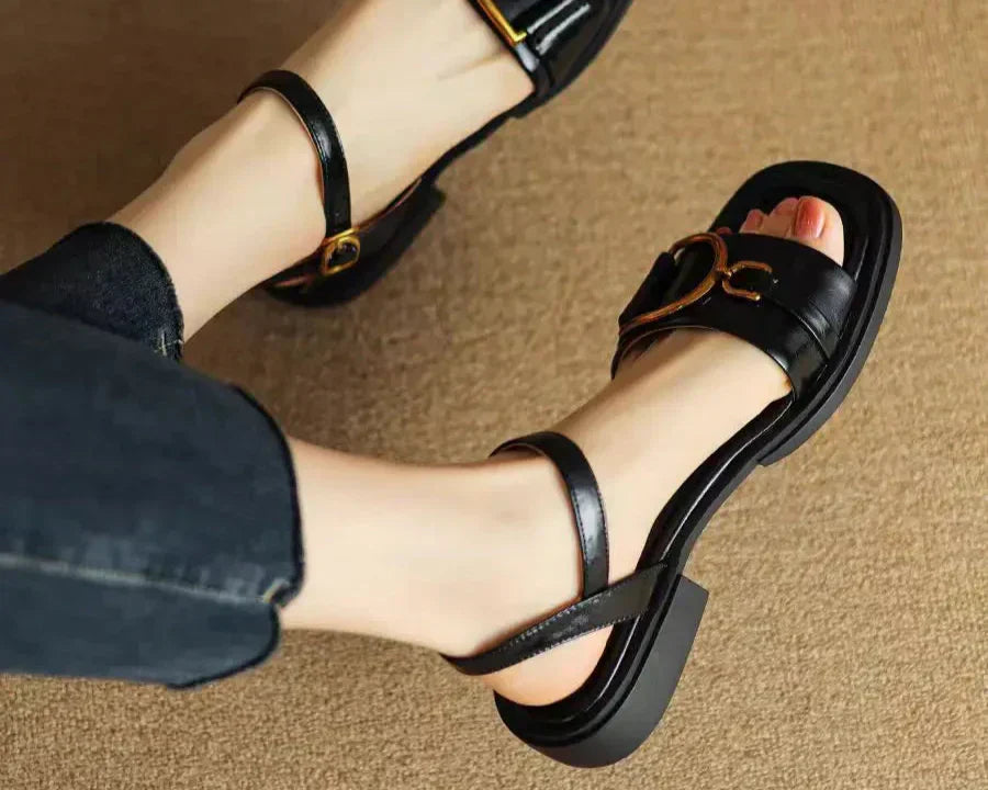 Amara - Buckled Flat Sandals-15547822342517-Mirella Fiore