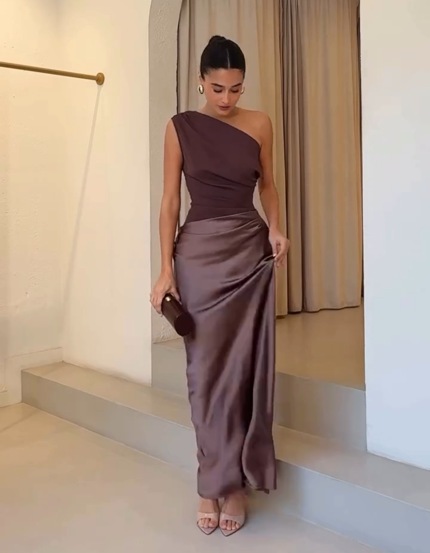 Amaretta – Sculpted drape – Satin evening gown-15133852402037-Mirella Fiore