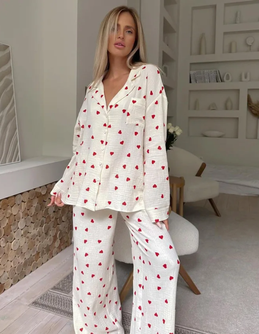 Amarie – Heart print pajama set – Long sleeve top and pants-15353254117749-Mirella Fiore