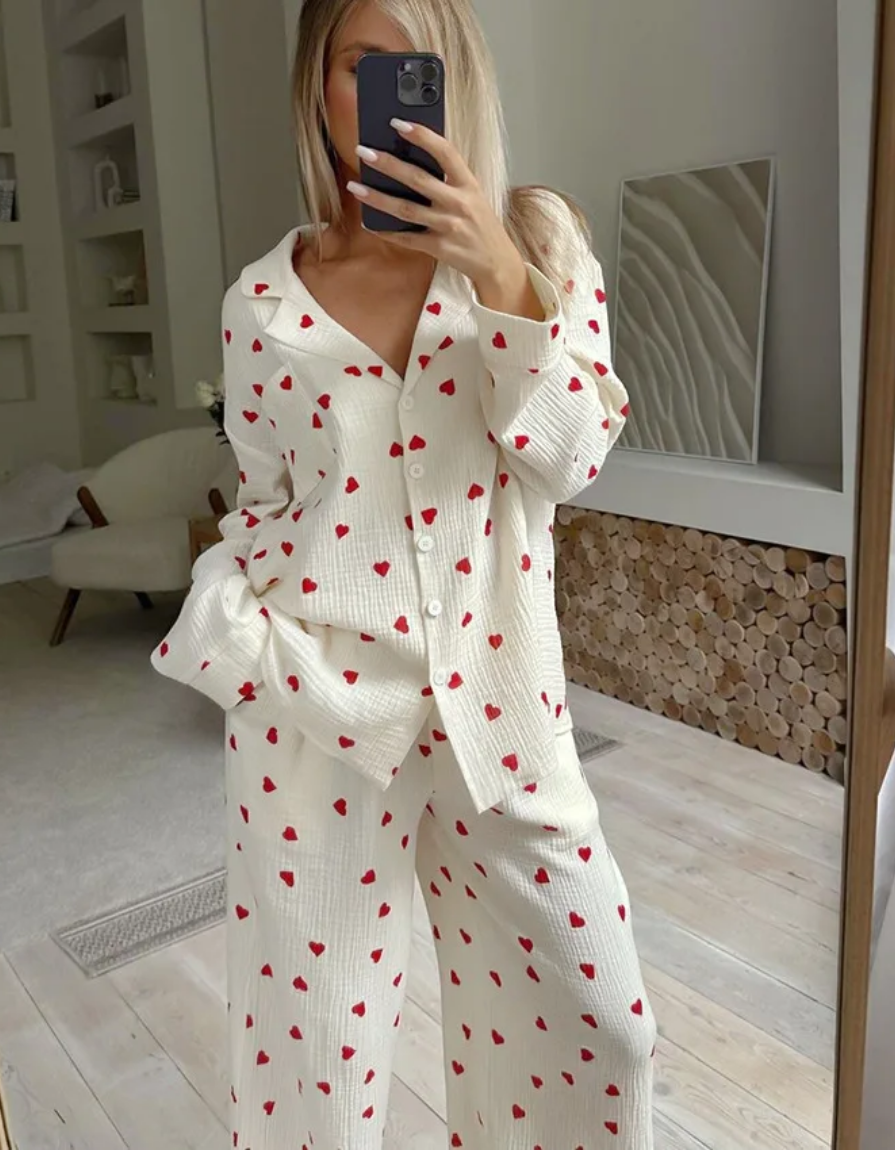 Amarie – Heart print pajama set – Long sleeve top and pants-15353254117749-Mirella Fiore