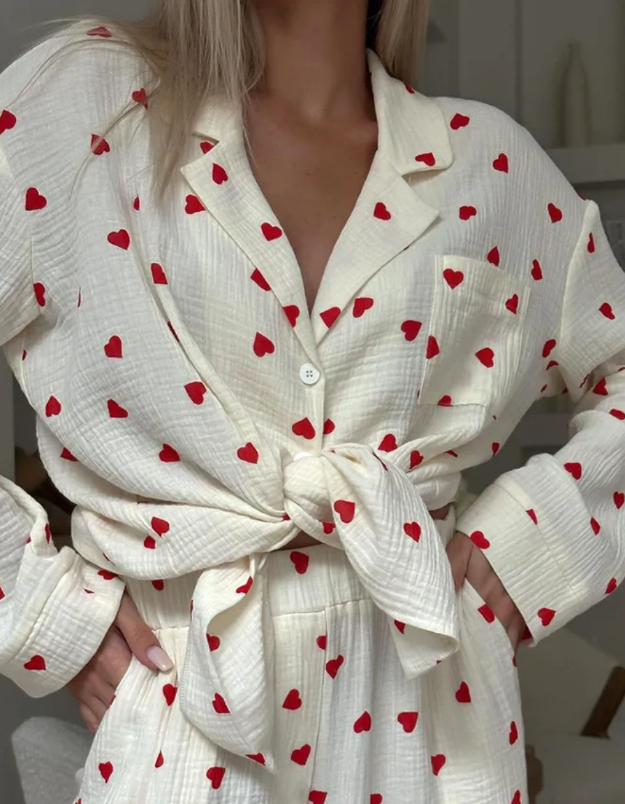 Amarie – Heart print pajama set – Long sleeve top and pants-15353254117749-Mirella Fiore