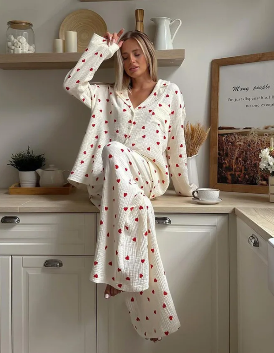 Amarie – Heart print pajama set – Long sleeve top and pants-15353254117749-Mirella Fiore