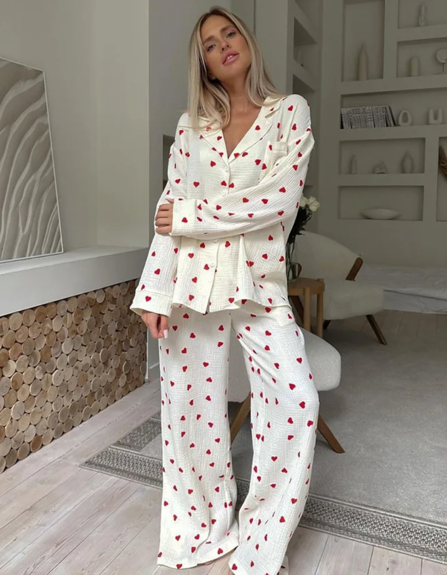 Amarie – Heart print pajama set – Long sleeve top and pants-15353254117749-Mirella Fiore