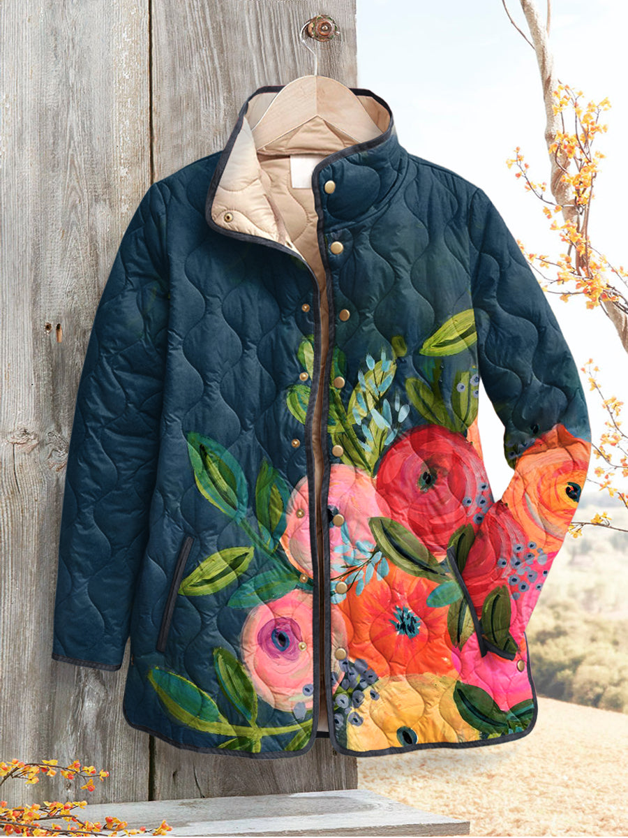 Andrea - Women's Vintage Floral Print Quilted Jacket-15549061824885-Mirella Fiore