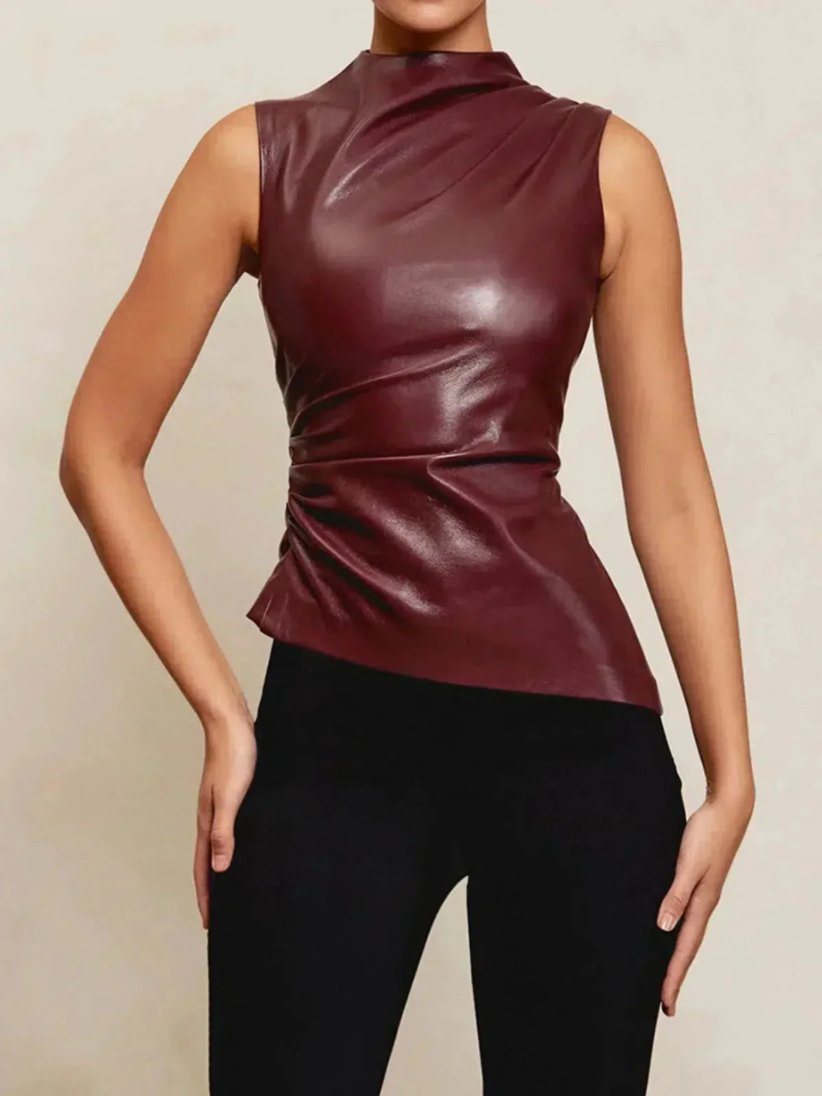 Arietta – Asymmetrical hemline – Faux leather top-15133677126005-Mirella Fiore