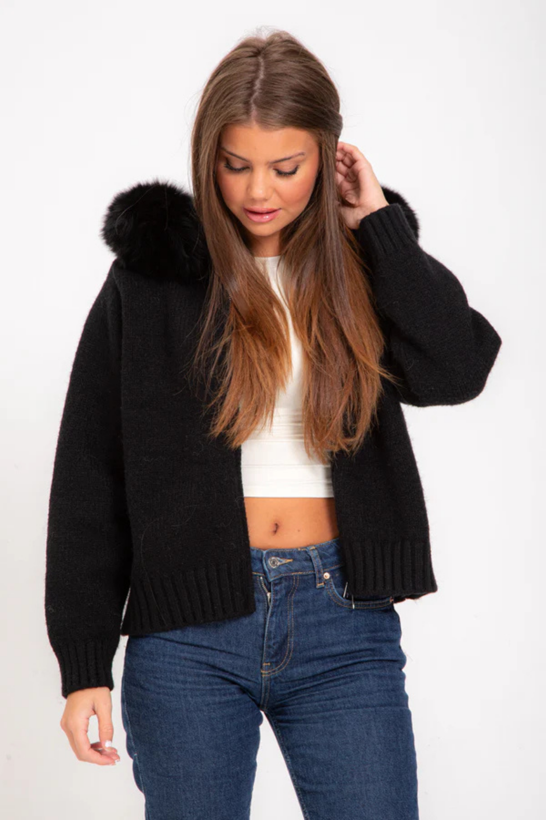 Aurélinne – Luxe detail – Faux fur hooded cardigan-15349950546293-Mirella Fiore