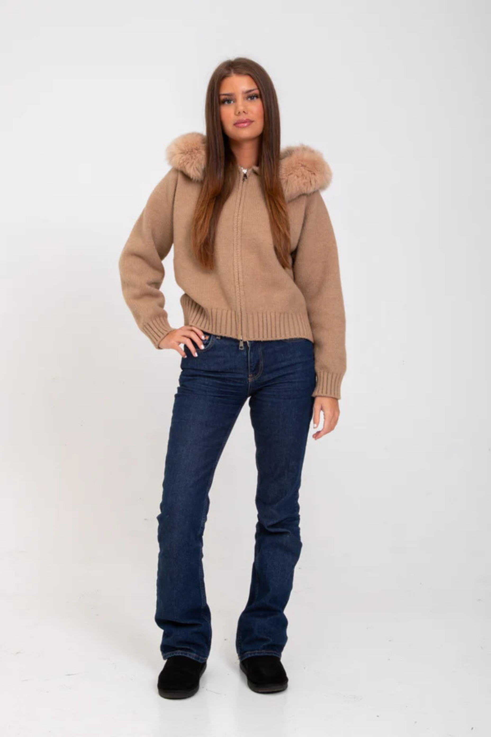 Aurélinne – Luxe detail – Faux fur hooded cardigan-15349950546293-Mirella Fiore