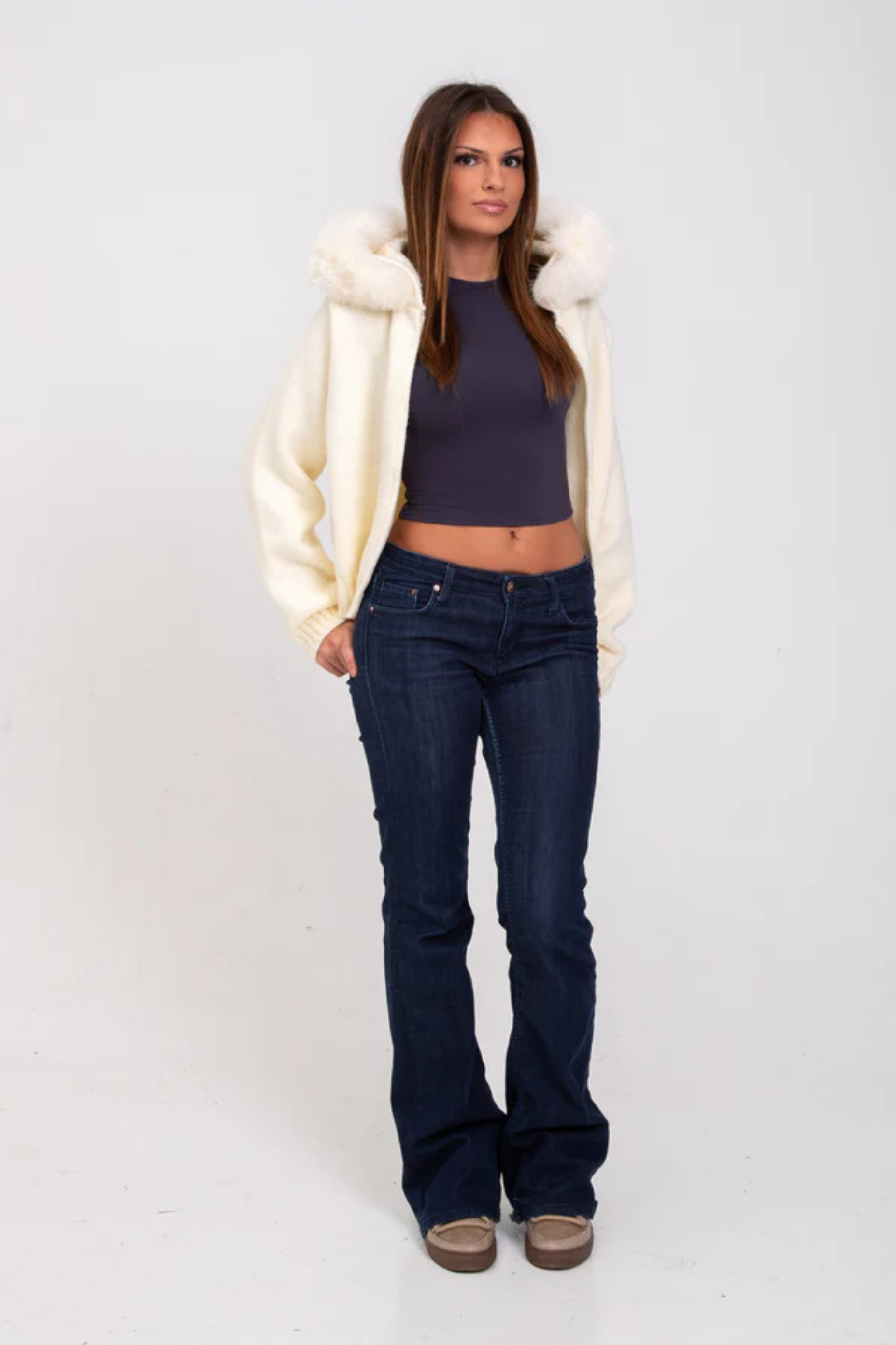 Aurélinne – Luxe detail – Faux fur hooded cardigan-15349950546293-Mirella Fiore