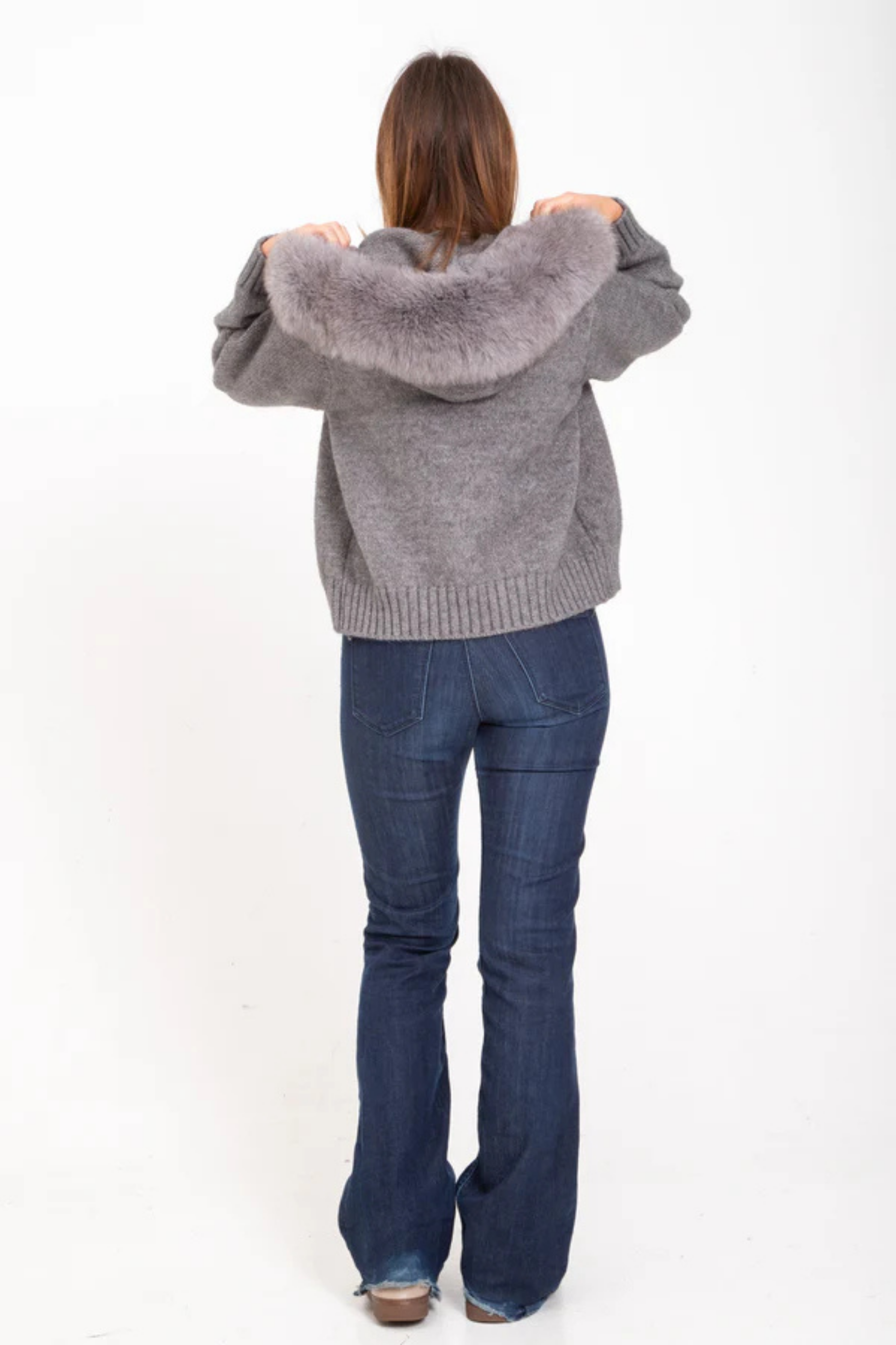 Aurélinne – Luxe detail – Faux fur hooded cardigan-15349950546293-Mirella Fiore