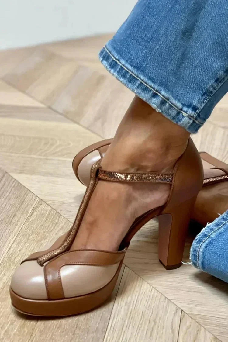 Autumn - Two-Tone T-Strap Heels-15551041601909-Mirella Fiore