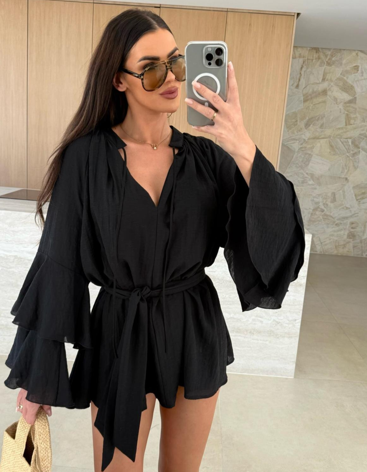 Avianor – Flared sleeve – Tie-waist playsuit-15133852500341-Mirella Fiore