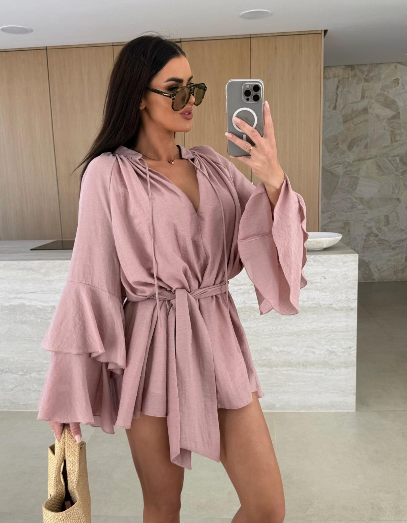 Avianor – Flared sleeve – Tie-waist playsuit-15133852500341-Mirella Fiore