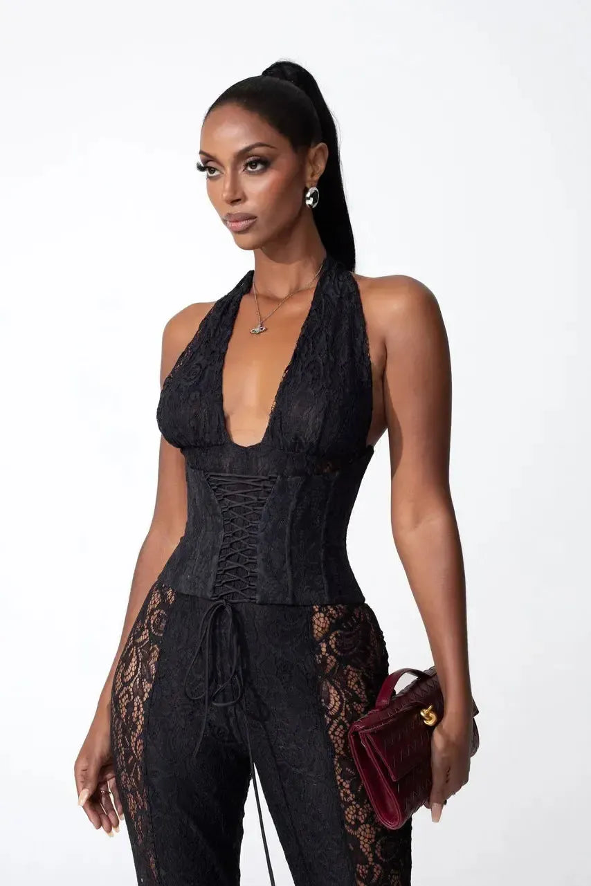 Bea – Halter neckline – Lace jumpsuit-15133676765557-Mirella Fiore