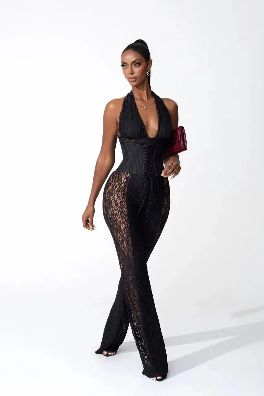Bea – Halter neckline – Lace jumpsuit-15133676765557-Nancy & Mae Savannah