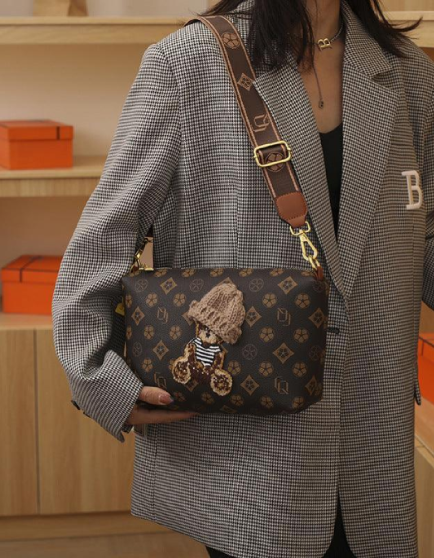Berenza – Knitted bear accent – Crossbody bag-15209173483893-Mirella Fiore
