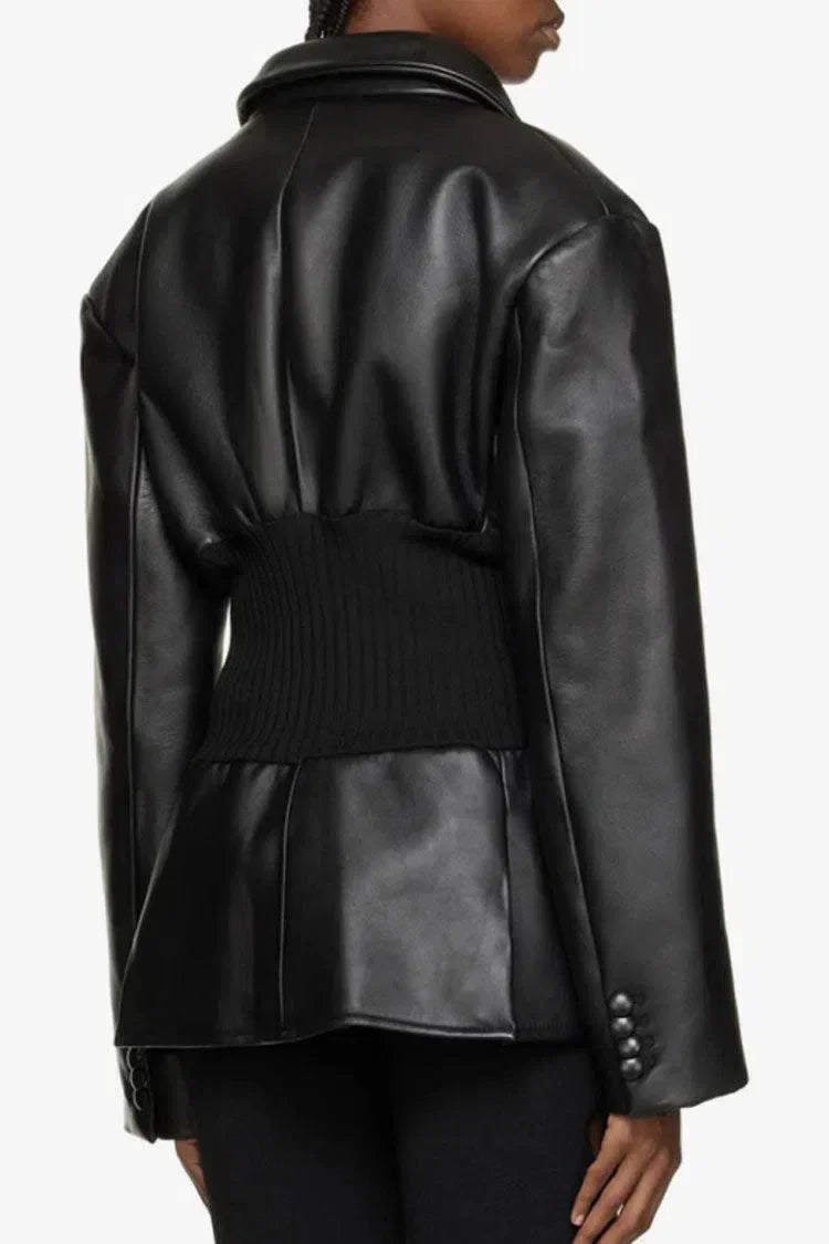 Bettina – Ribbed knit panels – Faux leather jacket-15133991993717-Mirella Fiore
