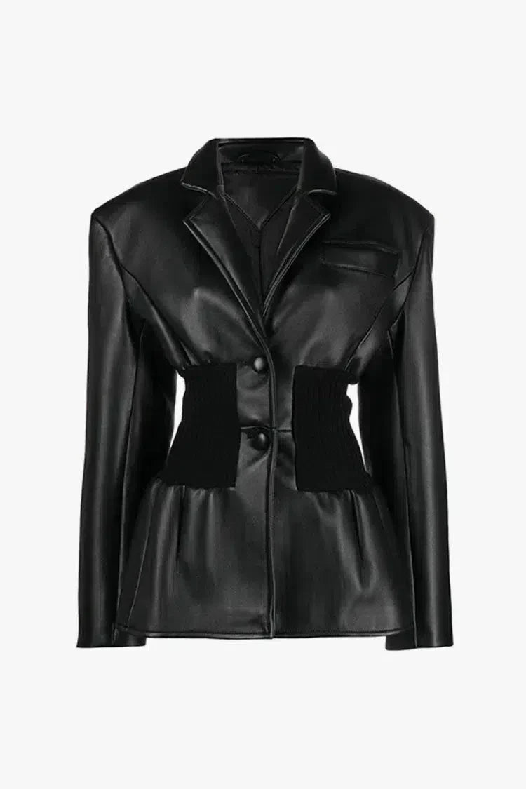 Bettina – Ribbed knit panels – Faux leather jacket-15133991993717-Mirella Fiore