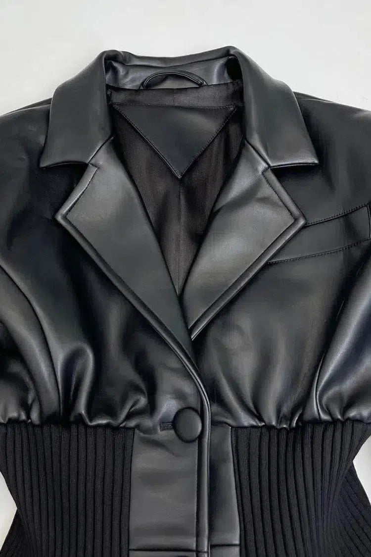 Bettina – Ribbed knit panels – Faux leather jacket-15133991993717-Mirella Fiore
