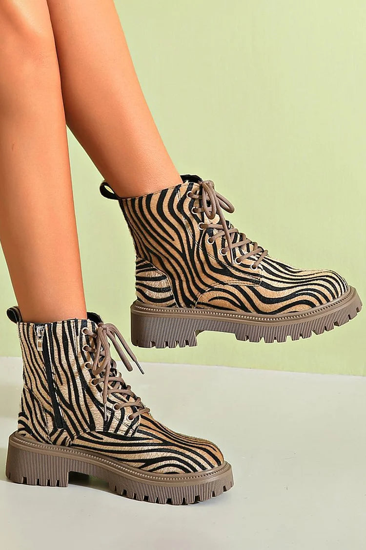 Blair - Zebra Print Lace-Up Boots-15551042060661-Mirella Fiore