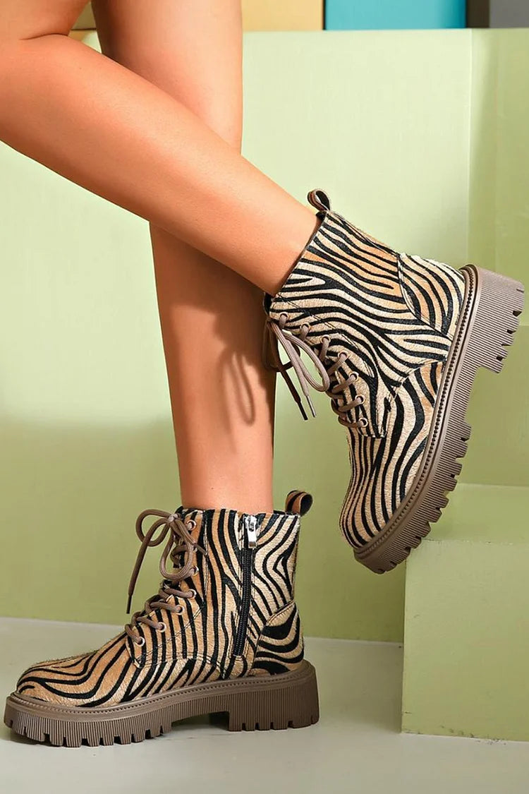 Blair - Zebra Print Lace-Up Boots-15551042060661-Mirella Fiore