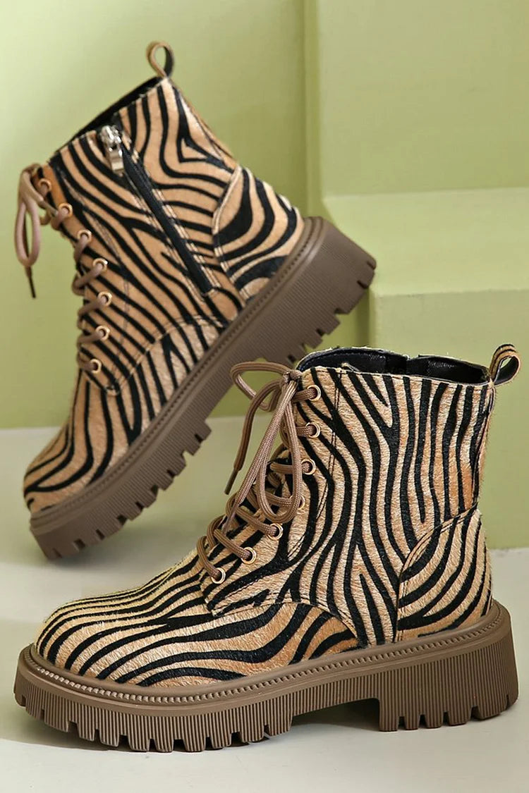 Blair - Zebra Print Lace-Up Boots-15551042060661-Mirella Fiore