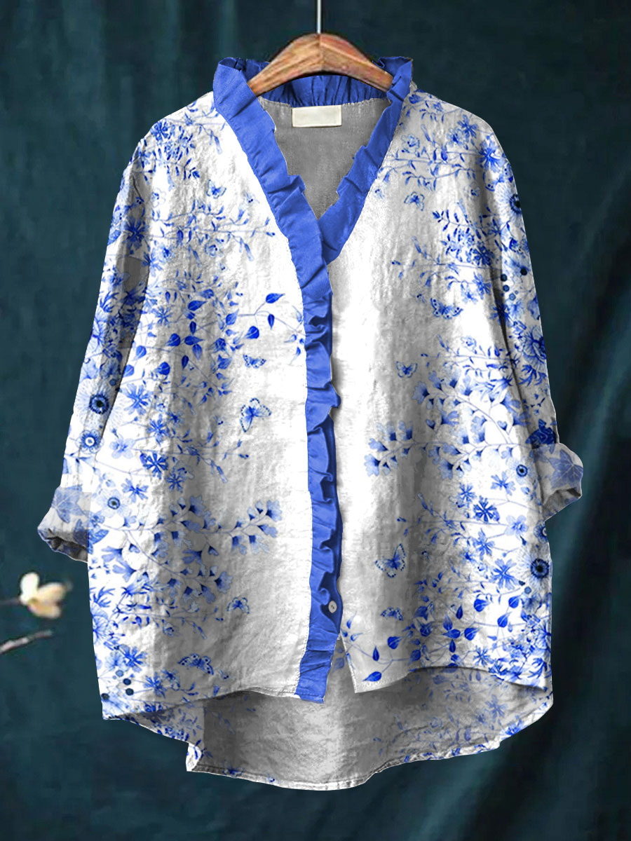 Brenda - Blue Floral Blouse-15542207185269-Mirella Fiore