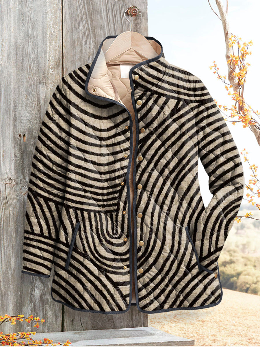 Briana - Women's Retro Quilted Jacket Featuring Hand-Drawn Circle Design-15549061300597-Mirella Fiore