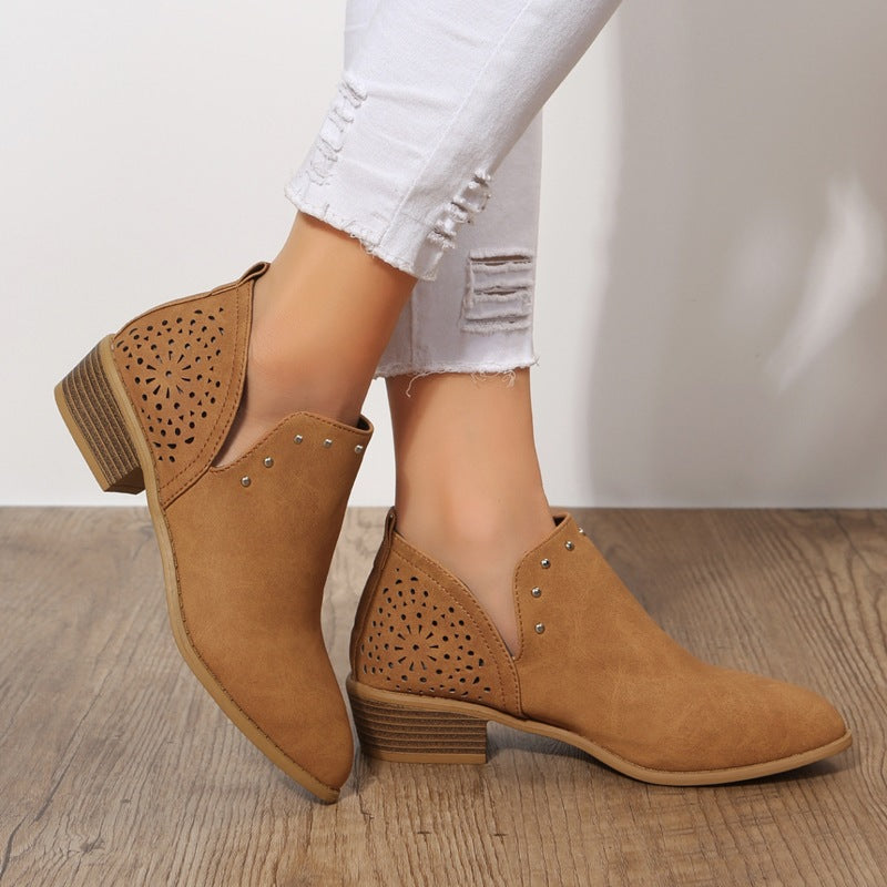 Caitlin - Low Cut Perforated Ankle Boot-15551040356725-Mirella Fiore
