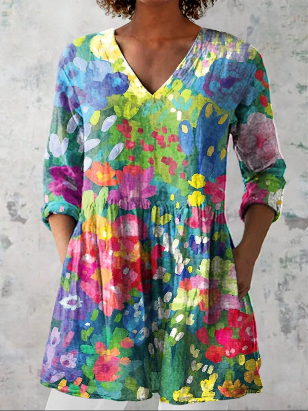 Cali - Long V-Neck Shirt-15550824776053-Mirella Fiore