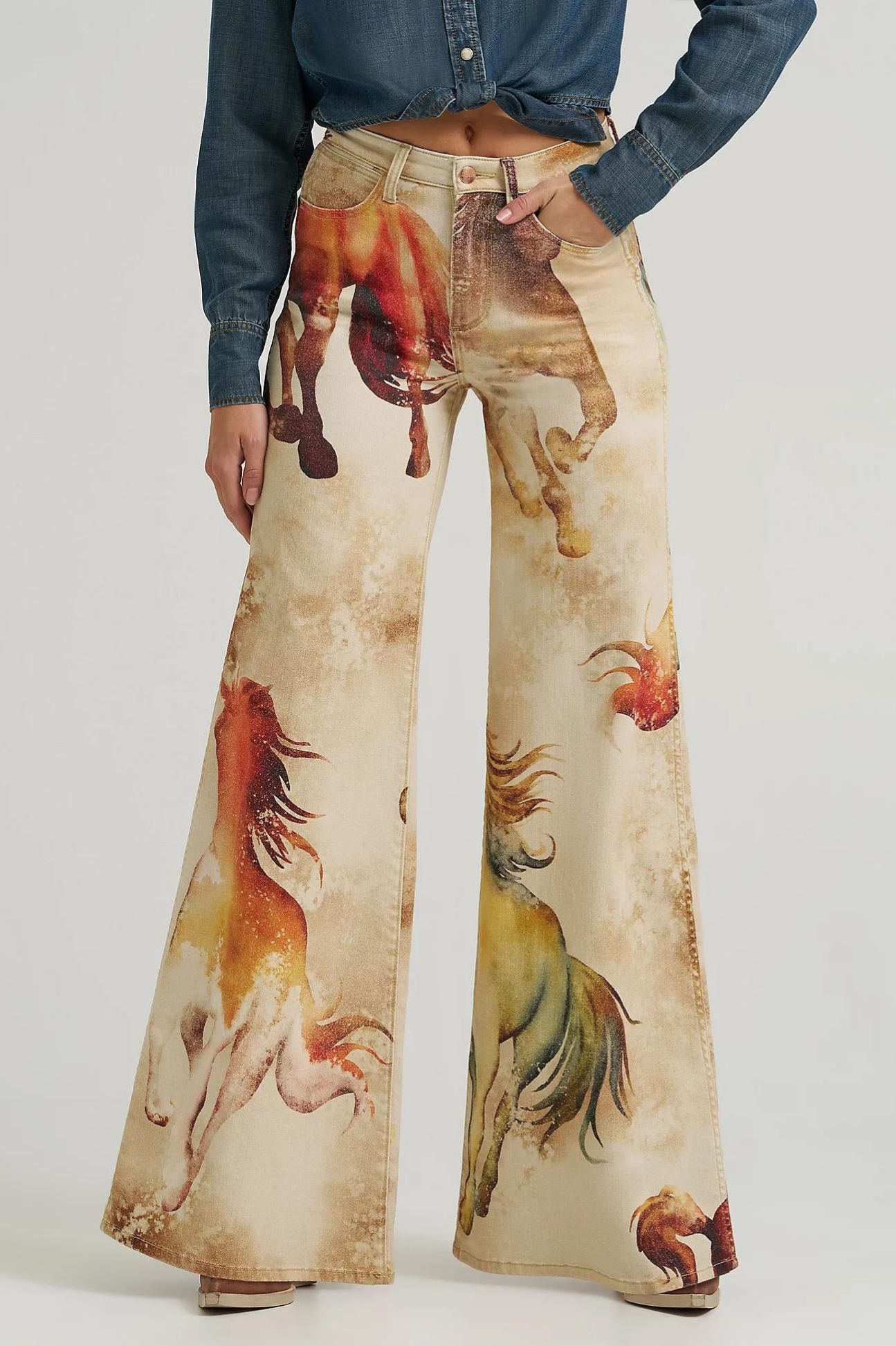 Calila – Wild horse print – Flared denim trousers-15303084507509-Mirella Fiore