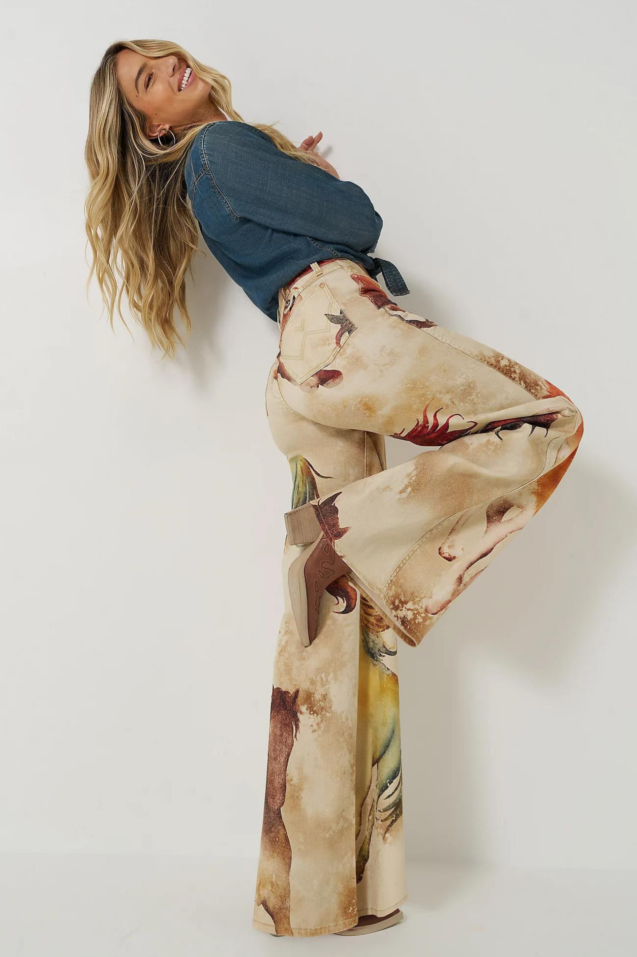 Calila – Wild horse print – Flared denim trousers-15303084507509-Mirella Fiore