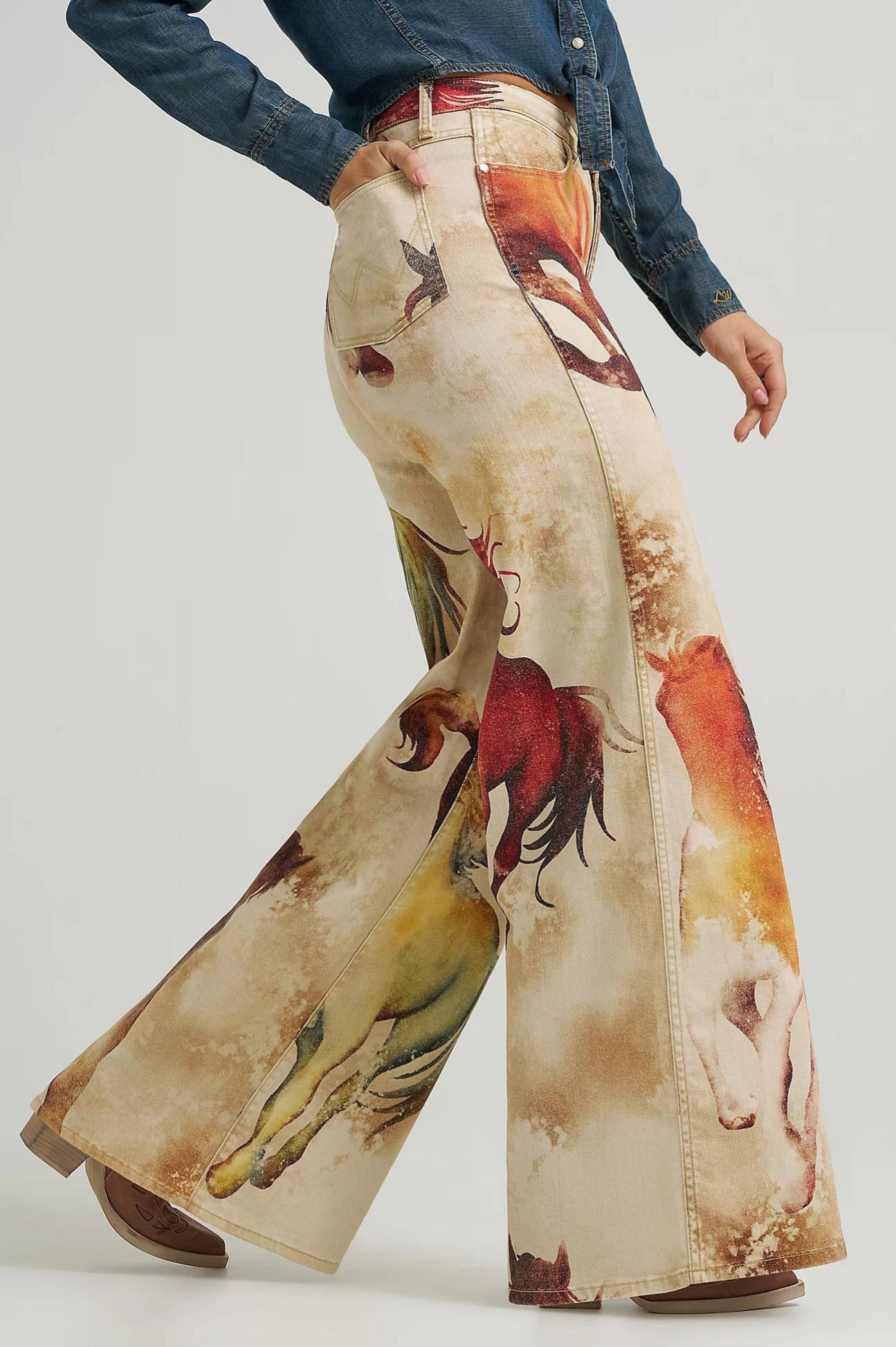 Calila – Wild horse print – Flared denim trousers-15303084507509-Mirella Fiore