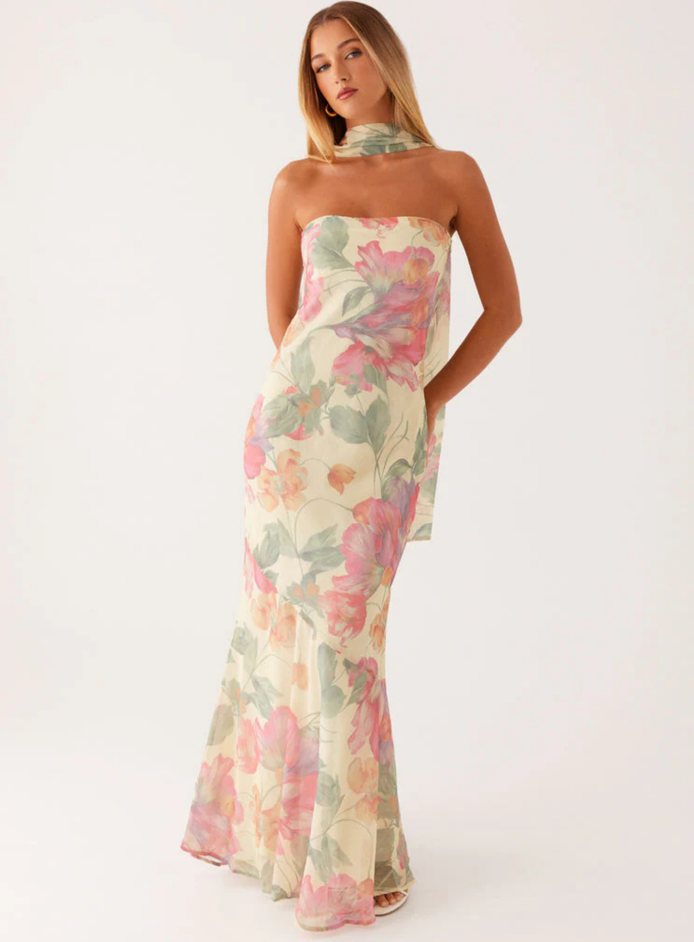Carina – Elegant scarf detail – Strapless maxi dress-15260612198773-Mirella Fiore