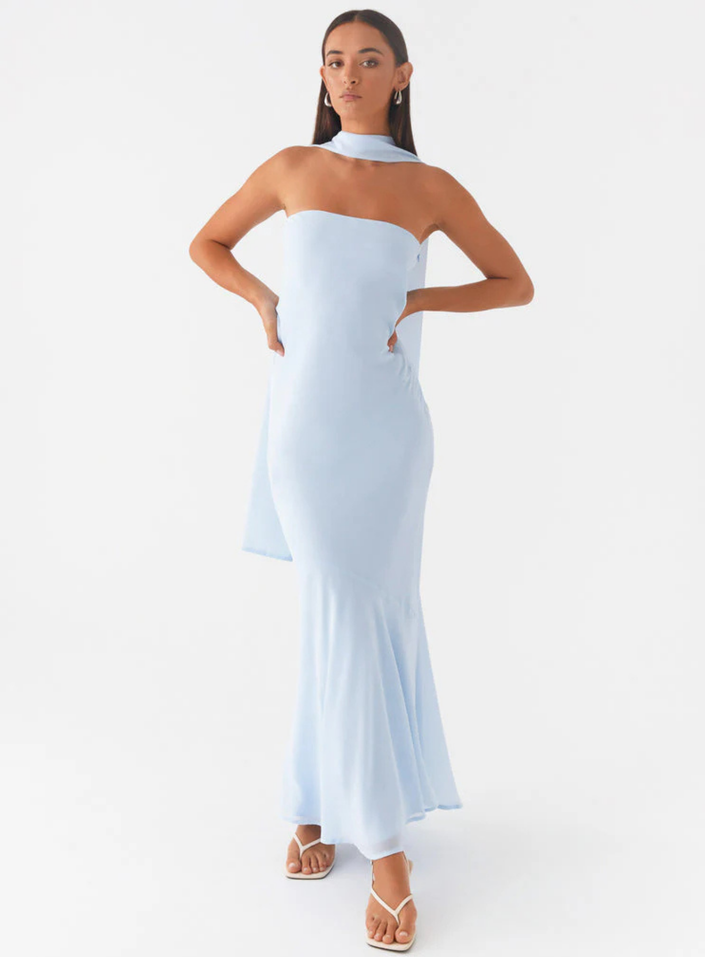 Carina – Elegant scarf detail – Strapless maxi dress-15260612198773-Mirella Fiore