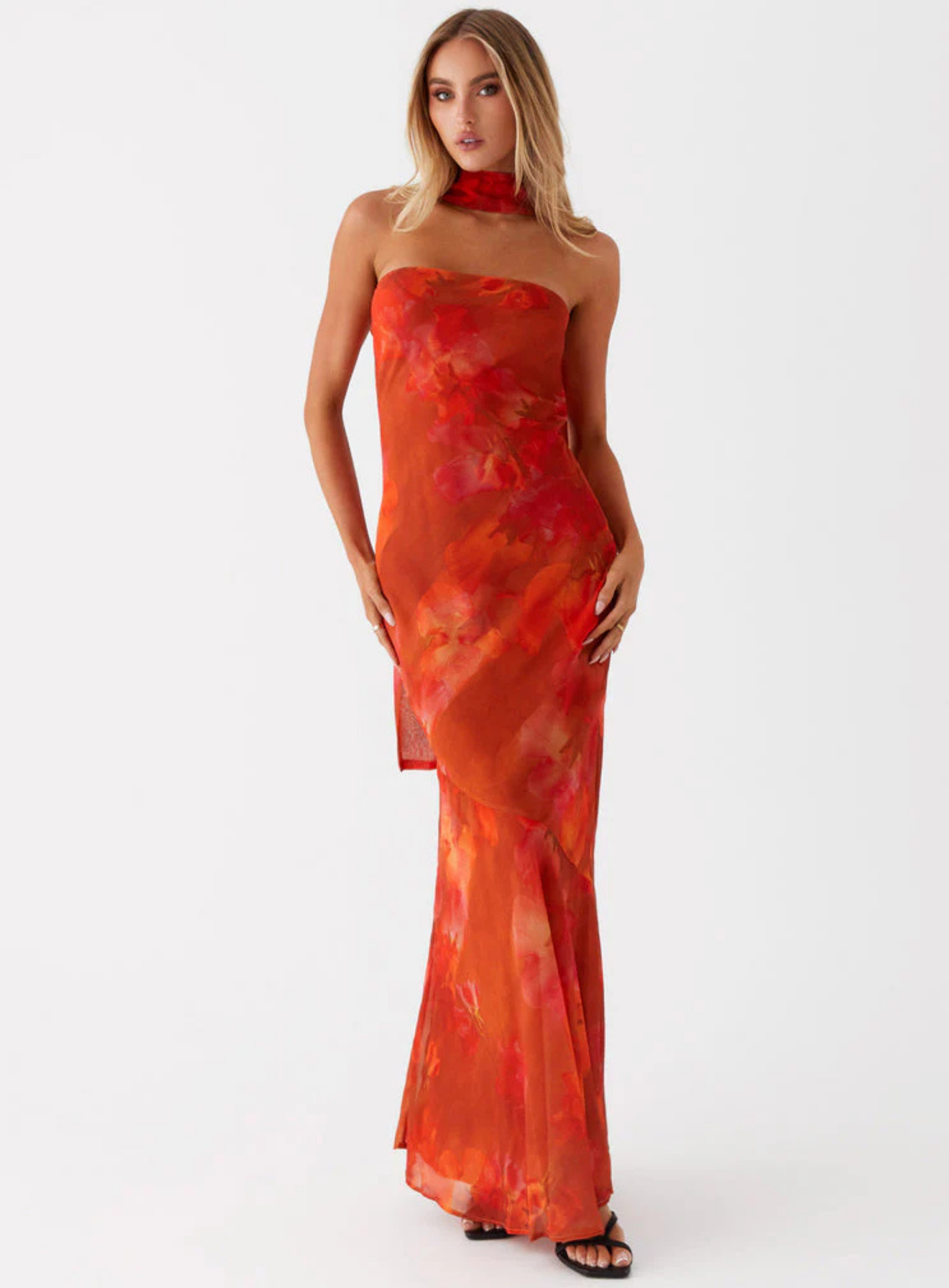 Carina – Elegant scarf detail – Strapless maxi dress-15260612198773-Mirella Fiore