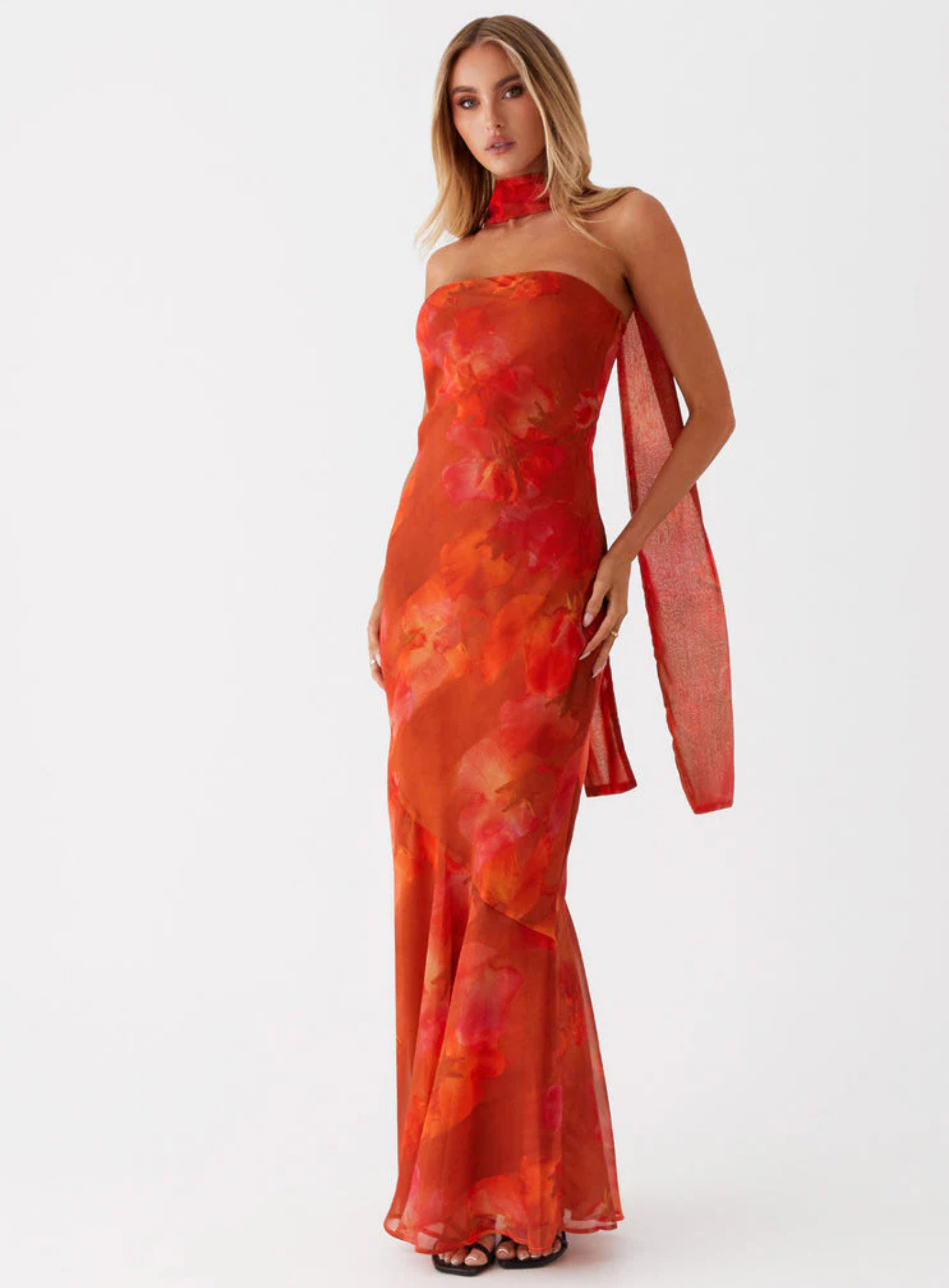 Carina – Elegant scarf detail – Strapless maxi dress-15260612198773-Mirella Fiore