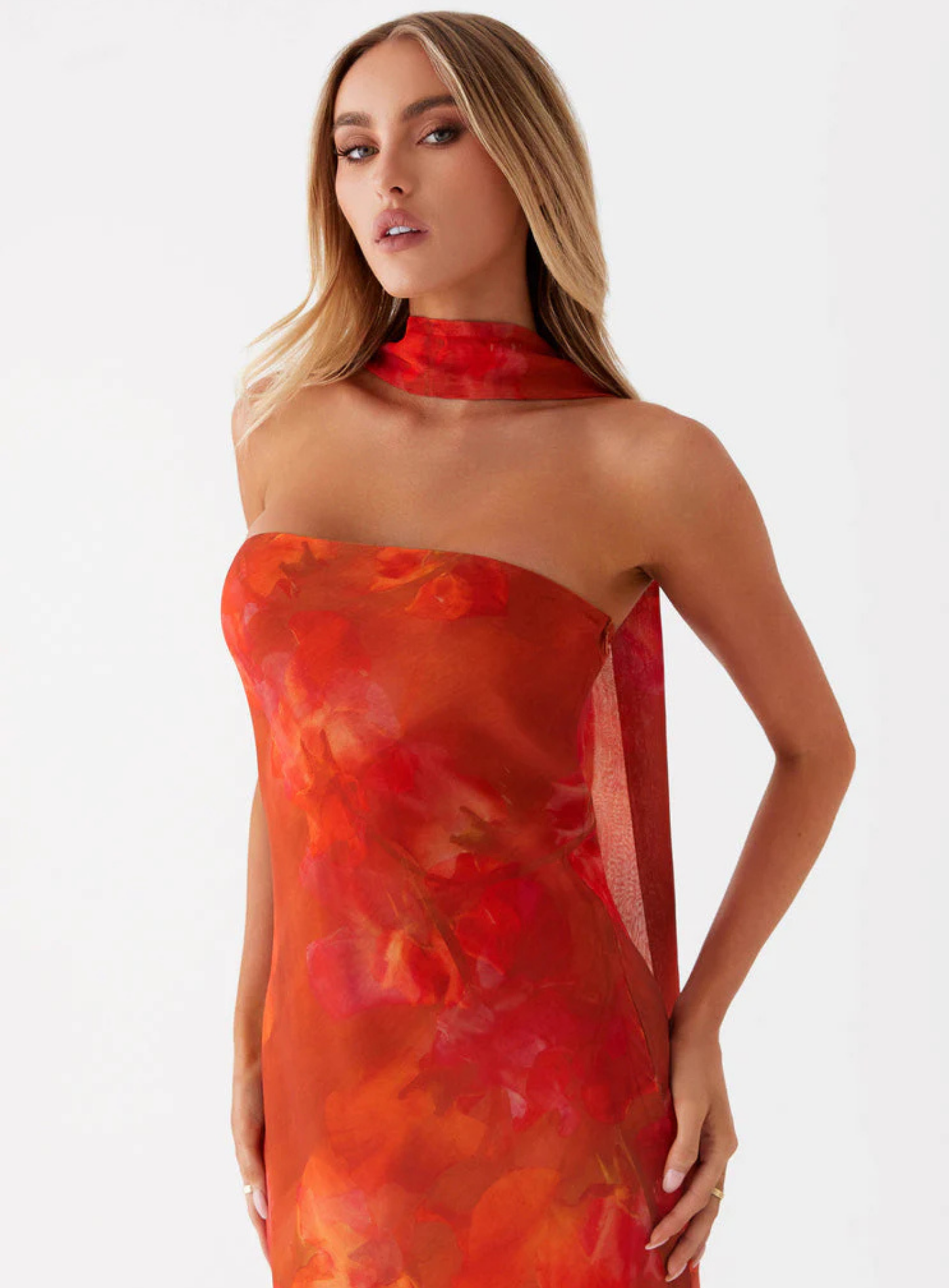 Carina – Elegant scarf detail – Strapless maxi dress-15260612198773-Mirella Fiore