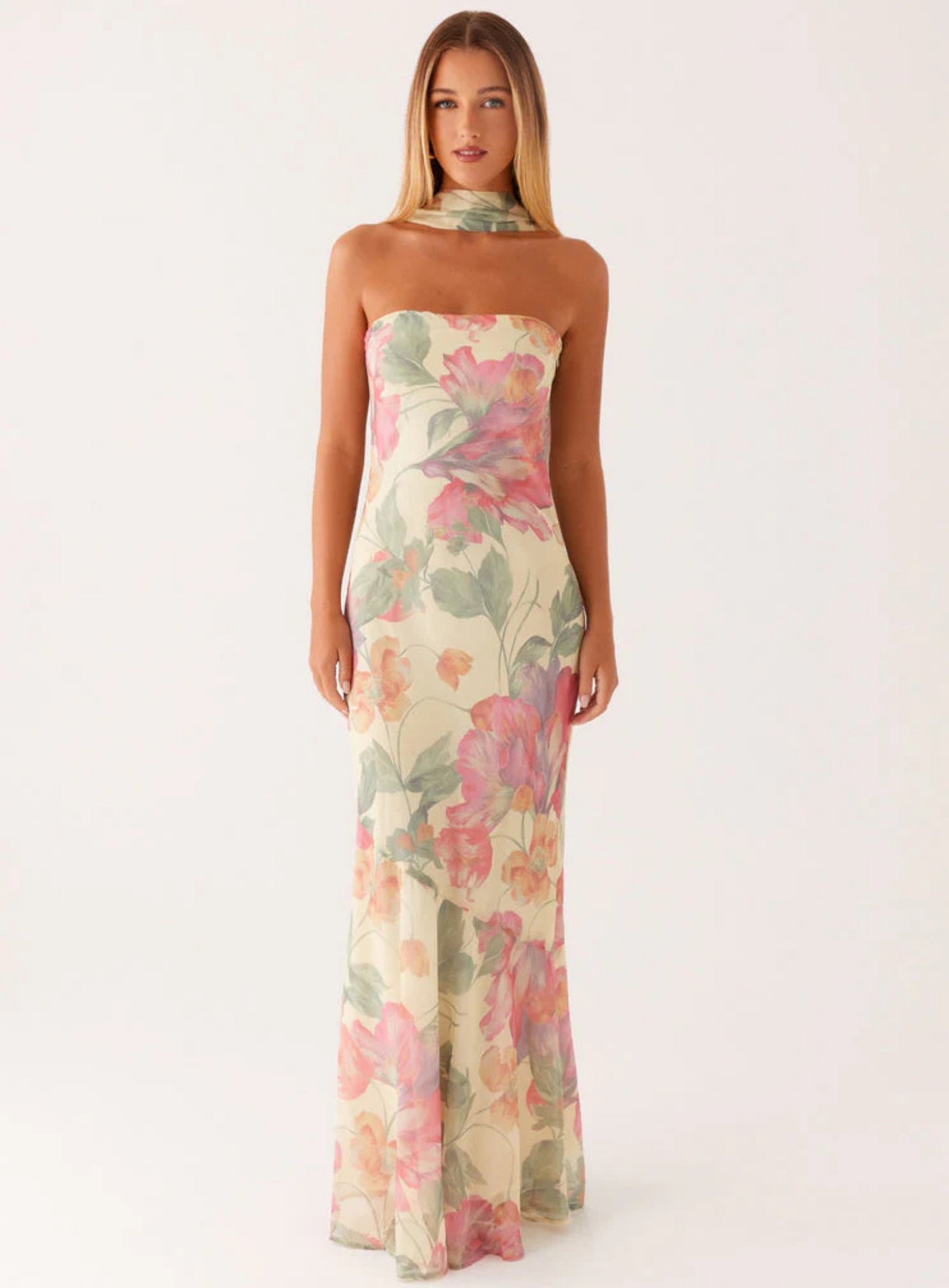Carina – Elegant scarf detail – Strapless maxi dress-15260612198773-Mirella Fiore