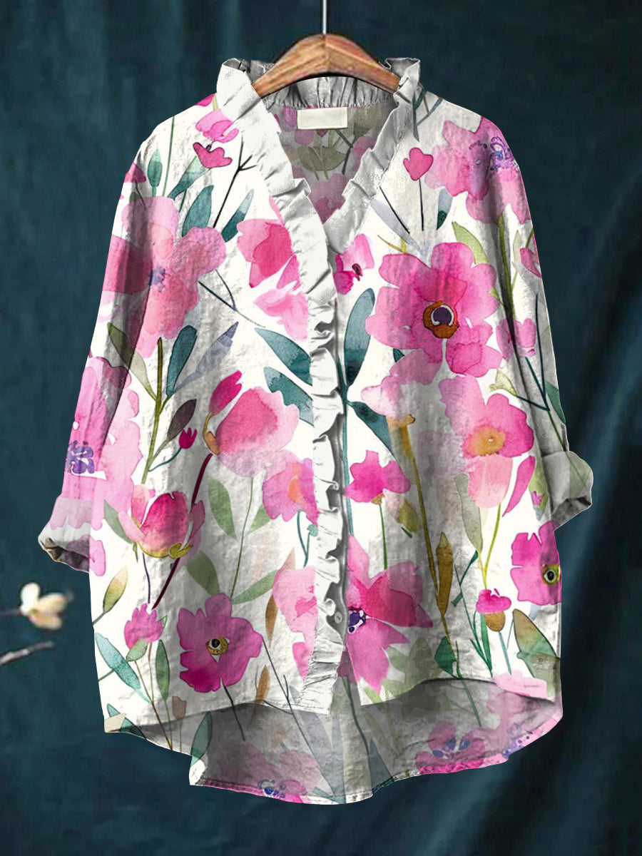 Caroline - Watercolor Floral Blouse-15542207054197-Mirella Fiore