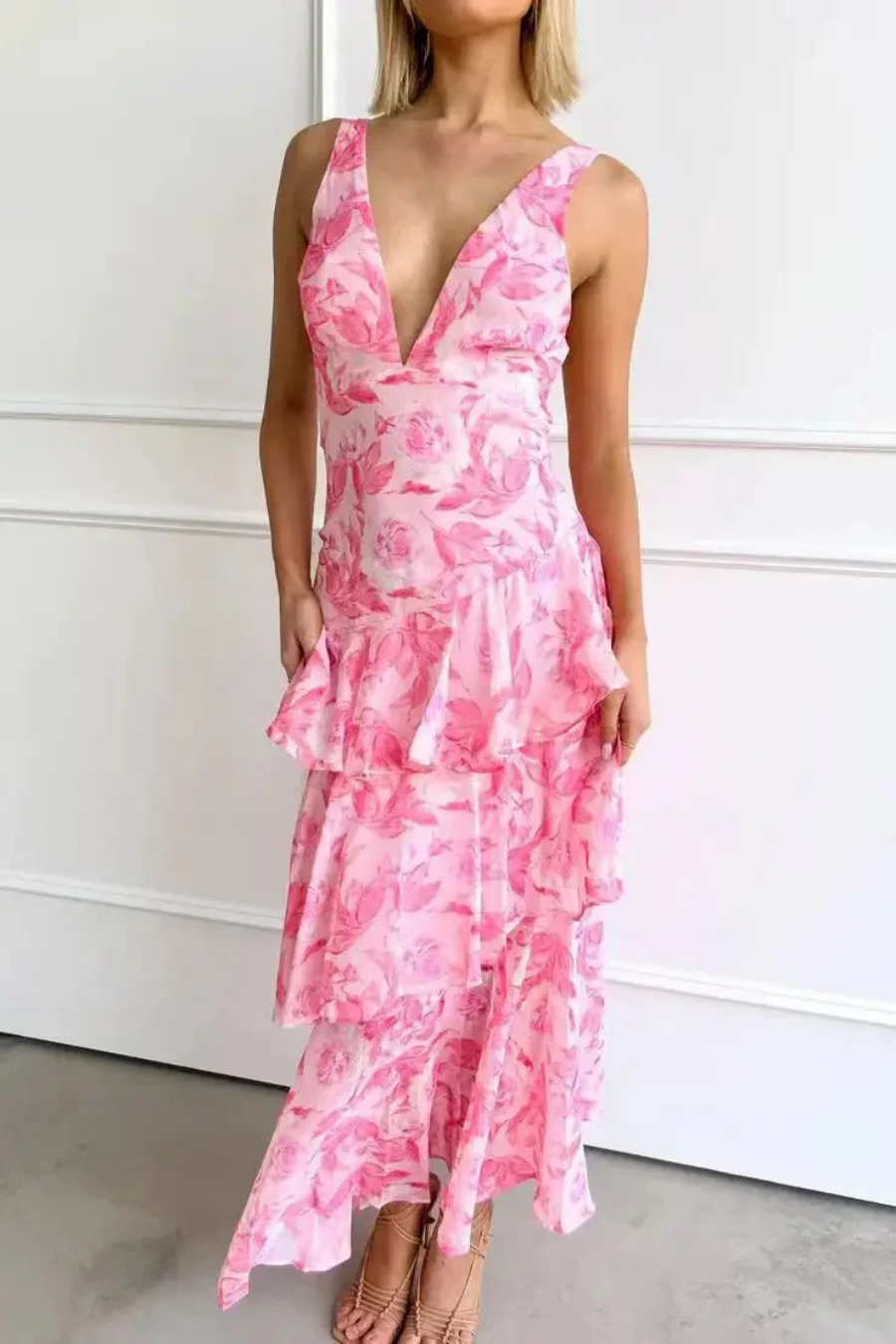 Catalene – Tiered ruffle – V-neck maxi dress-15261073375605-Mirella Fiore