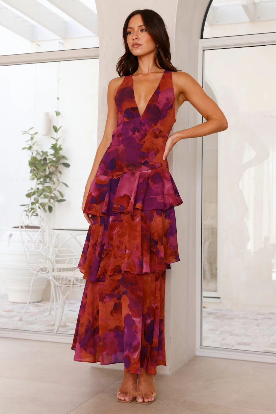 Catalene – Tiered ruffle – V-neck maxi dress-15261073375605-Mirella Fiore