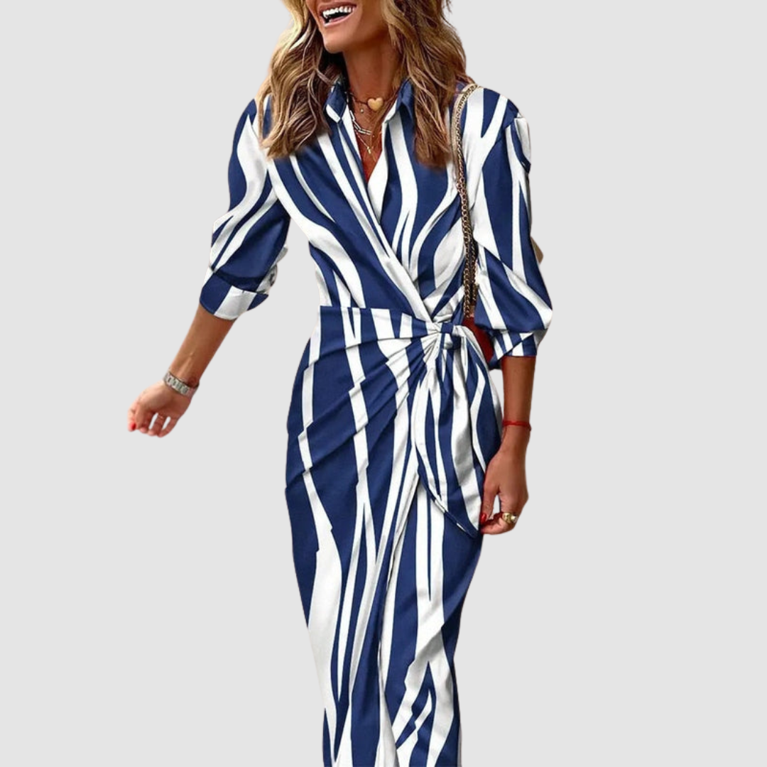 Cecilia - Elegant Striped Dress-15553262092661-Nancy & Mae Savannah