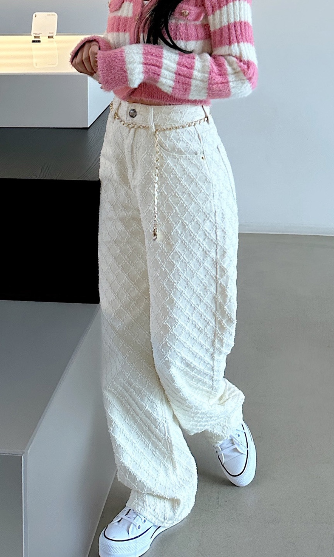 Cerelline – Textured lattice weave – Wide leg trousers-15133780738421-Mirella Fiore