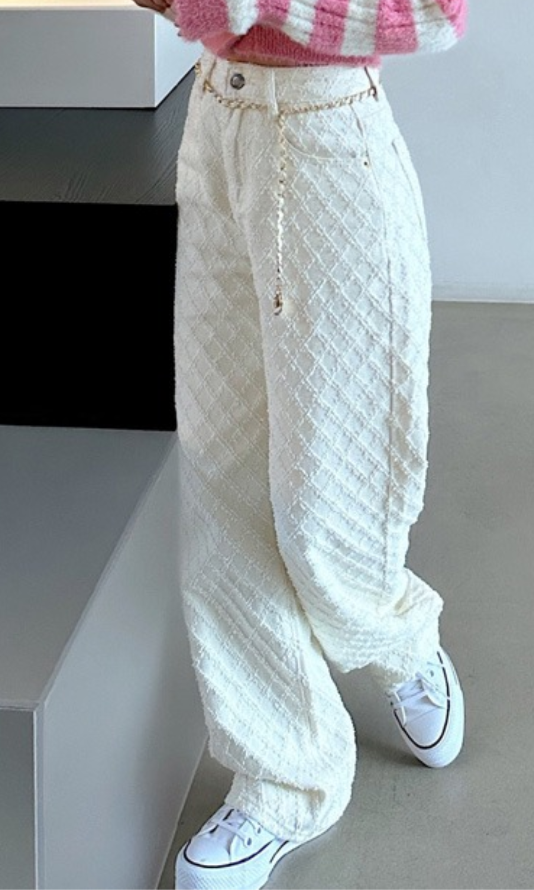 Cerelline – Textured lattice weave – Wide leg trousers-15133780738421-Mirella Fiore