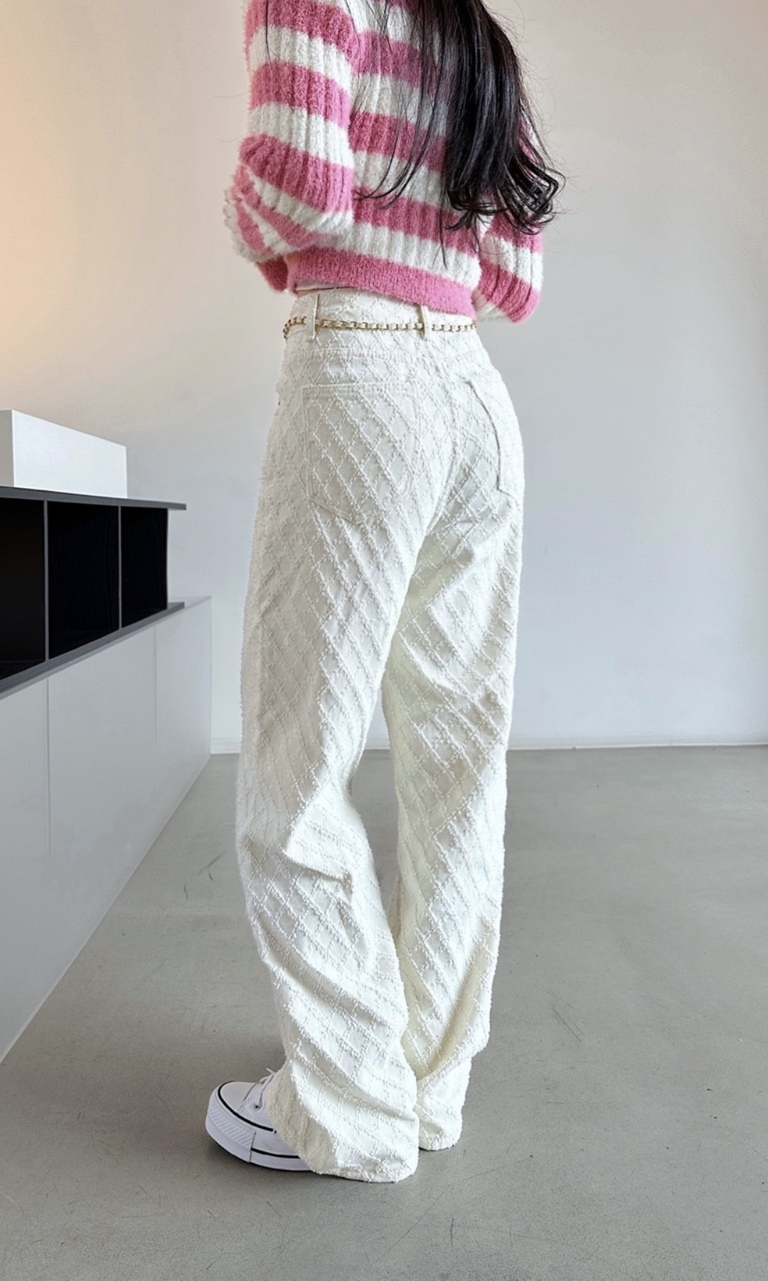 Cerelline – Textured lattice weave – Wide leg trousers-15133780738421-Mirella Fiore